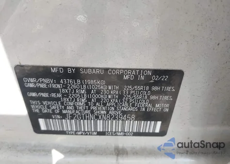 2022 Subaru Crosstrek Limited z USA, uszkodzony, nr VIN JF2GTHNCXN8239458